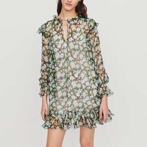 SOLD ~$445 MAJE RULLINA metallic floral ruffles swing mini dress medium 2 38 4 6